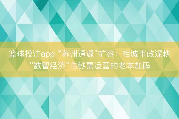 篮球投注app “苏州通源”扩容：相城市政深耕“数智经济”与钞票运营的老本加码